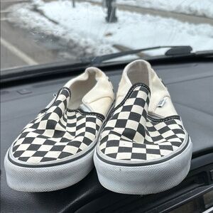 Vans woman’s Checkerboard Slip-On Shoes - Black and White